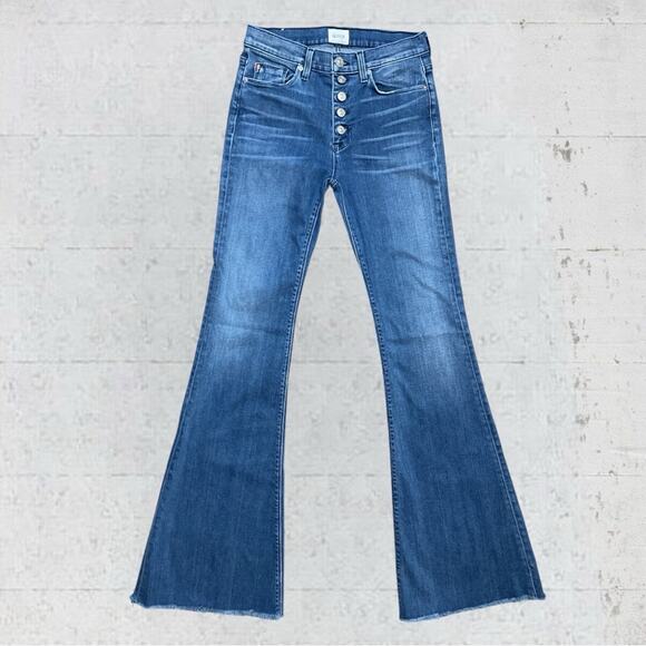 Hudson High Waist Jodi Flare Button Fly Raw Edge Hem Size 26 Retro Boho - Picture 1 of 13